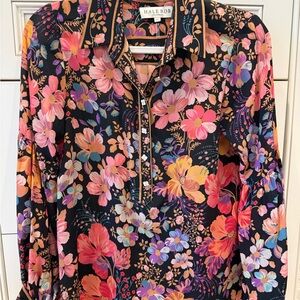Hale Bob Women's Floral Blouse - Black and Pink